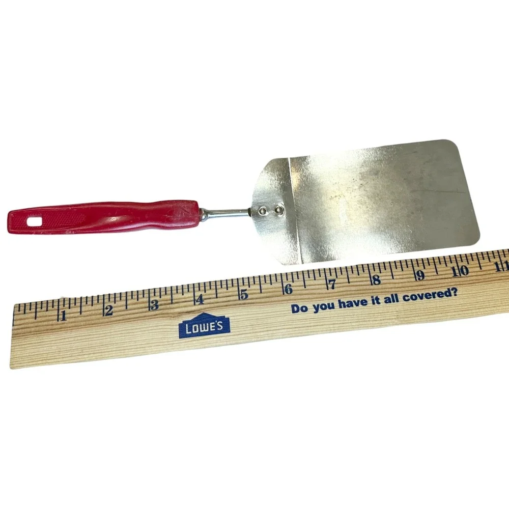 VTG Stainless Steel Metal Spatula Short Red Plastic Handle Kitchen 10.5 Inch